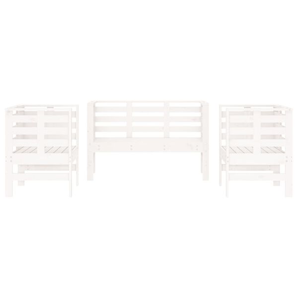 vidaXL 3-tlg. Garten-Lounge-Set Wei&szlig; Massivholz Kiefer