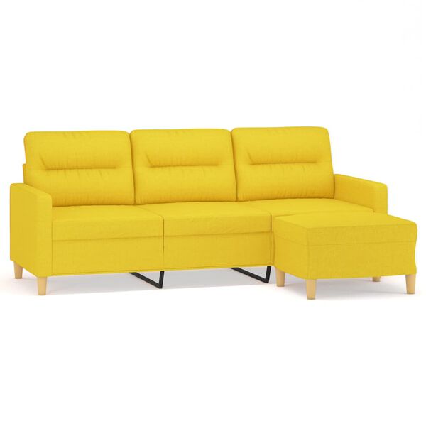vidaXL 3-Sitzer-Sofa mit Hocker Hellgelb 180 cm Stoff