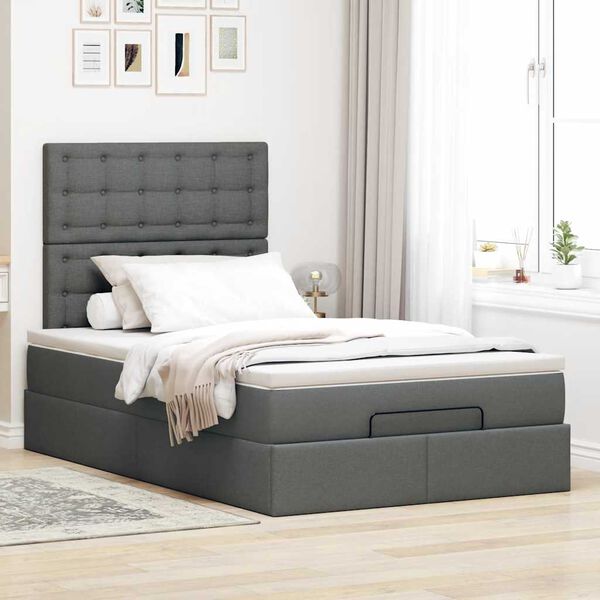 vidaXL Ottoman-Bett mit Matratze Dunkelgrau 120x200 cm Stoff