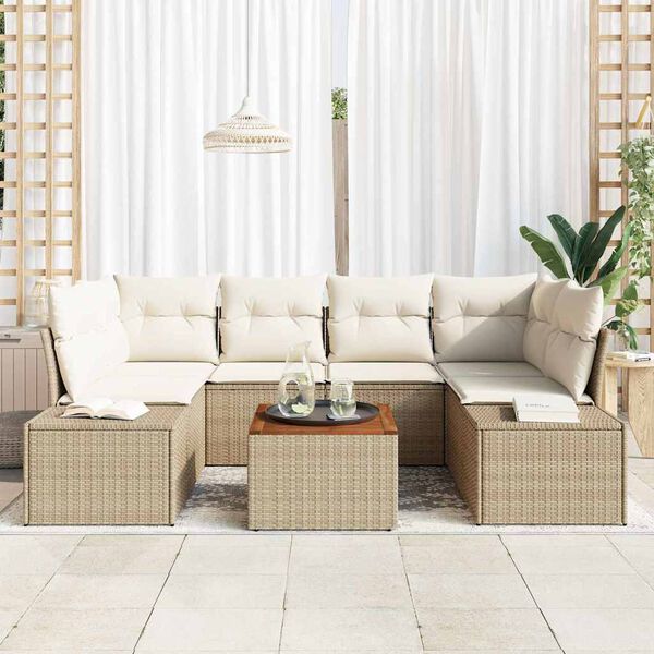 vidaXL Garten-Sofa-Set mit Kissen 7 pcs Beige Poly Rattan
