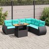 vidaXL 7-tlg. Garten-Sofagarnitur mit Kissen Schwarz Poly Rattan