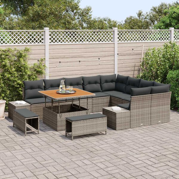 vidaXL Gartensofa-set mit Kissen 12 pcs Grau Poly-Rattan