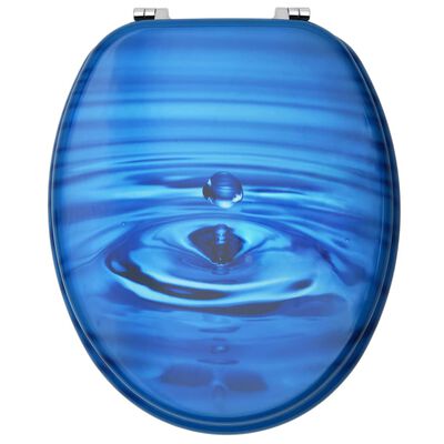 vidaXL Toilettensitz mit Deckel MDF Blau Wassertropfen-Design