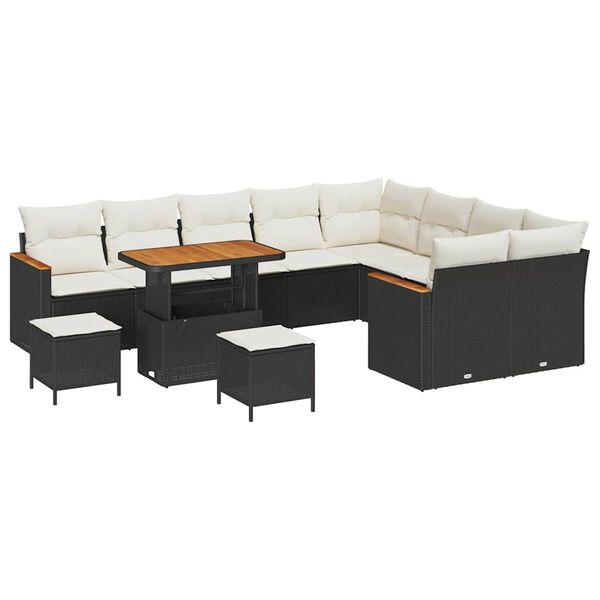 vidaXL Gartensofa-set mit Kissen mit Kissen 12 pcs Schwarz Poly Rattan