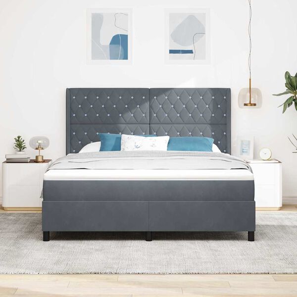 vidaXL Boxspringbett mit Matratze mit LED Dunkelgrau 180 x 200 cm Samt