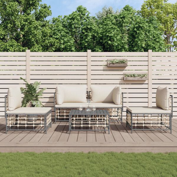 vidaXL 5-tlg. Garten-Lounge-Set mit Kissen Anthrazit Poly Rattan