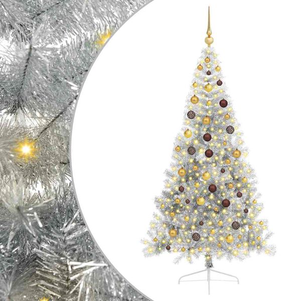 vidaXL K&uuml;nstlicher vorbeleuchteter Weihnachtsbaum Silber 210 cm PET
