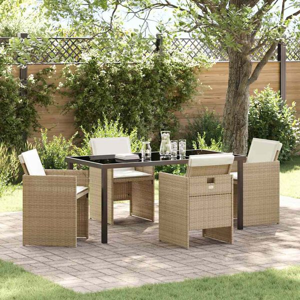vidaXL Garten Essgruppe mit Kissen 5 pcs Beige Poly-Rattan
