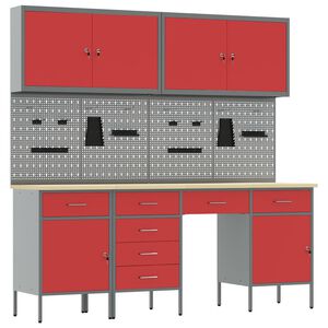 vidaXL Werkbank mit Schubladen 10 pcs Rot Ingenieure Holz und Stahl