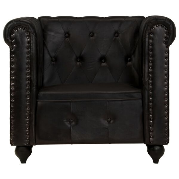 vidaXL Chesterfield-Sessel Schwarz Echtleder