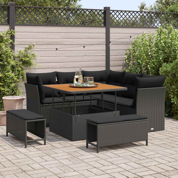 vidaXL Gartensofa-set 8 pcs Schwarz Poly-Rattan