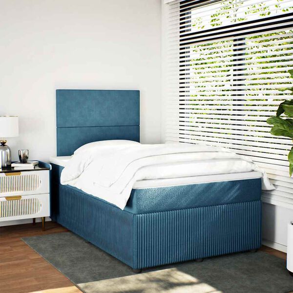 vidaXL Boxspringbett mit Matratze Blau 120x190 cm Samt