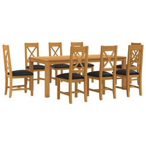 vidaXL Essgruppe 9 Stk. Schwarz Massivholz Eiche