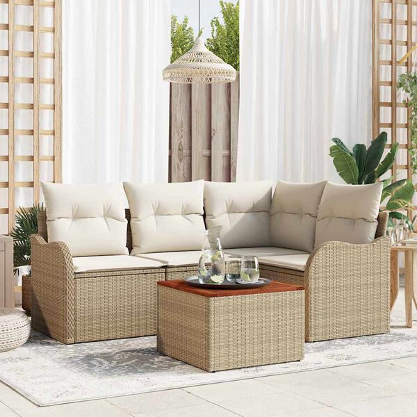 vidaXL Gartensofa-set mit Speicher 5 pcs Beige und Creme Poly-Rattan