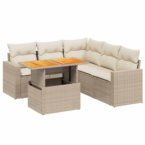 vidaXL 6-tlg. Garten-Sofagarnitur mit Kissen Beige Poly Rattan