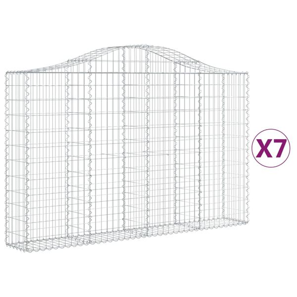 vidaXL Gabionen mit Hochbogen 7 Stk. 200x30x120/140cm Verzinktes Eisen