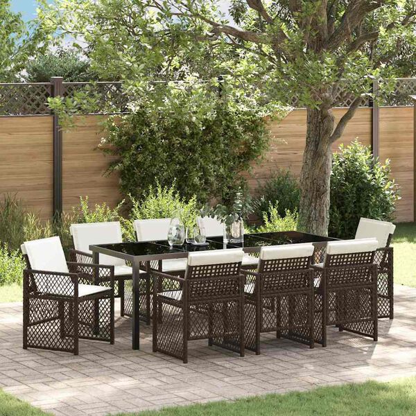vidaXL Garten Essgruppe 9 pcs Braun Poly-Rattan