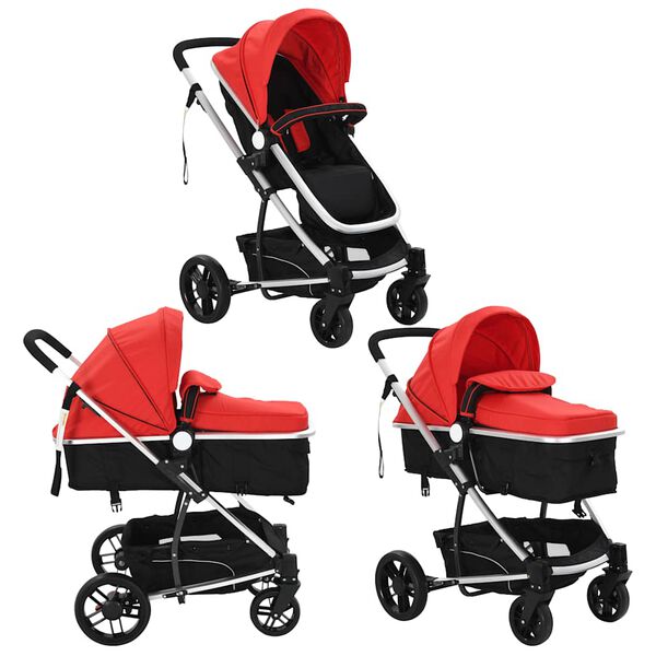 vidaXL 2-in-1 Kinderwagen/Buggy Aluminium Rot und Schwarz