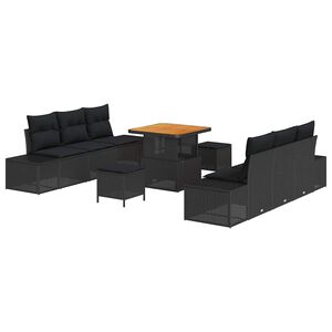 vidaXL Gartensofa-set mit Kissen 9 pcs Schwarz Poly Rattan