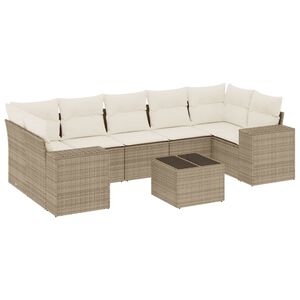 vidaXL 8-tlg. Garten-Sofagarnitur mit Kissen Beige Poly Rattan