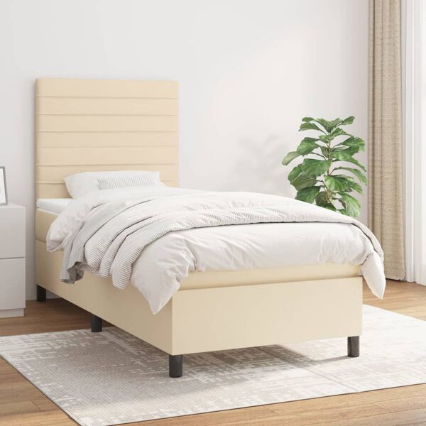 vidaXL Boxspringbett mit Matratze Creme 100x200 cm Stoff