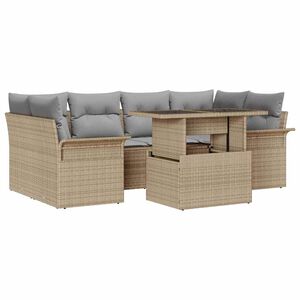 vidaXL Garten-Sofa-Set mit Kissen 7 pcs Beige Poly Rattan