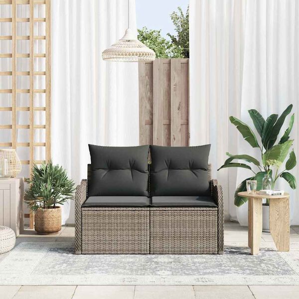vidaXL Gartensofa mit Kissen Grau 121 x 62 x 69cm Poly-Rattan