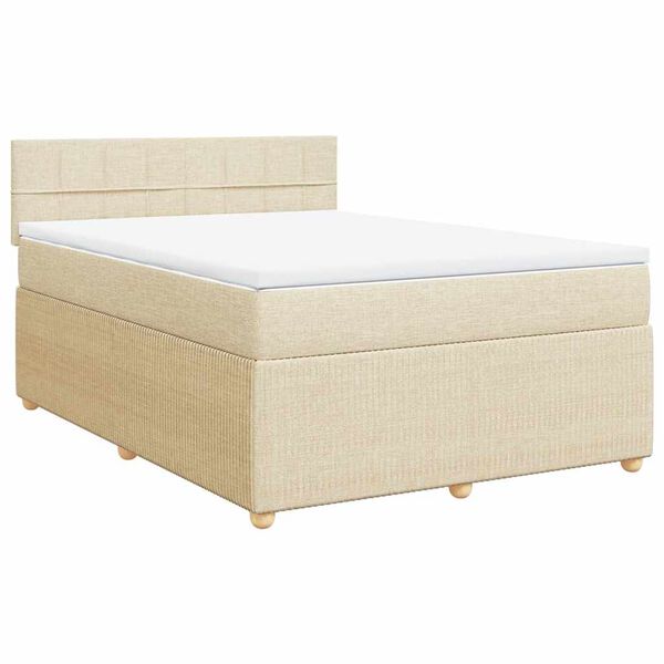 vidaXL Boxspringbett mit Matratze Creme 140x200 cm Stoff