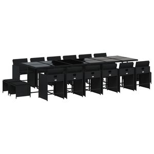 vidaXL 17-tlg. Garten-Essgruppe mit Kissen Schwarz Poly Rattan