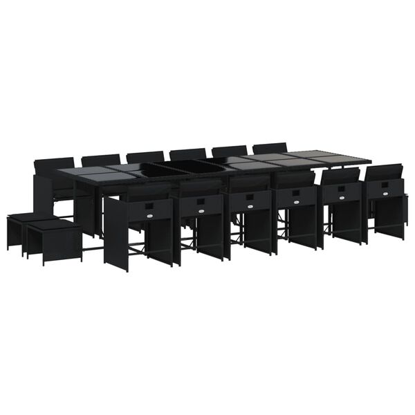 vidaXL 17-tlg. Garten-Essgruppe mit Kissen Schwarz Poly Rattan