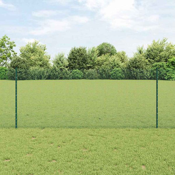 vidaXL Zaun mit Pfosten Gr&uuml;n 1 x 25 m Stahl