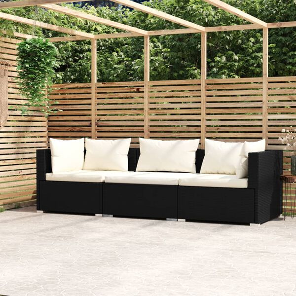 vidaXL 3-Sitzer-Sofa mit Kissen Schwarz Poly Rattan