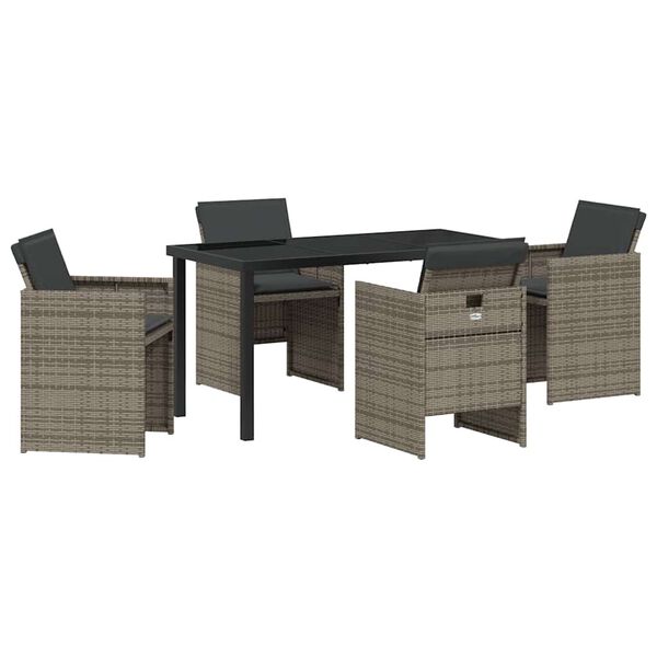 vidaXL Garten Essgruppe mit Kissen 5 pcs Grau Poly-Rattan