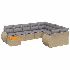 vidaXL 10-tlg. Garten-Sofagarnitur mit Kissen Beige Poly Rattan