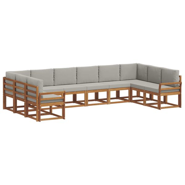 vidaXL Outdoor-Sofagarnitur mit Kissen 10 pcs Nat&uuml;rlich und Hellgrau