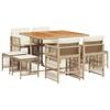 vidaXL 9-tlg. Garten-Essgruppe mit Kissen Beige Poly Rattan