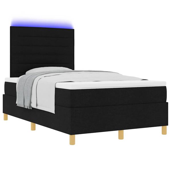 vidaXL LED Boxspringbett mit Matratze Schwarz 120 x 200 cm Stoff