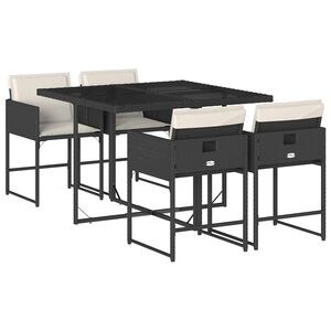 vidaXL 5-tlg. Garten-Essgruppe mit Kissen Schwarz Poly Rattan