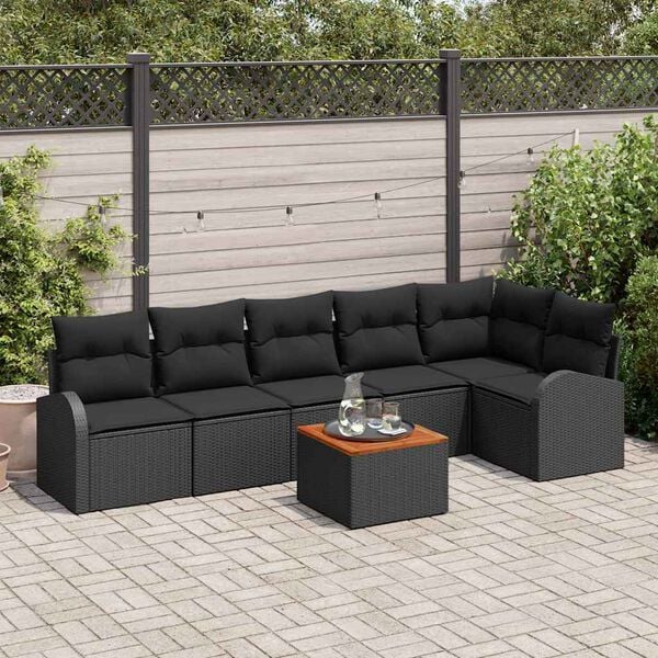 vidaXL Gartensofa-set mit Kissen 7 pcs Schwarz Poly-Rattan
