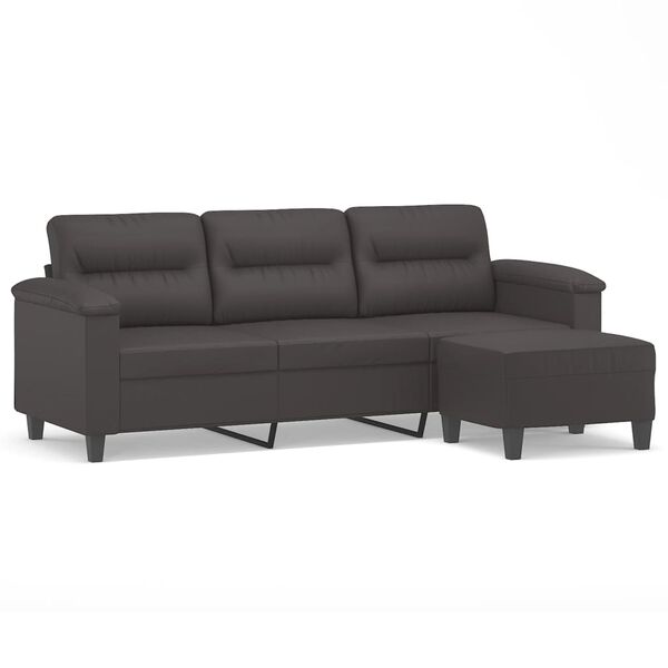 vidaXL 3-Sitzer-Sofa mit Hocker Grau 180 cm Kunstleder