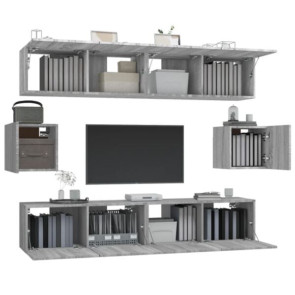 vidaXL 6-tlg. TV-Schrank-Set Grau Sonoma Holzwerkstoff