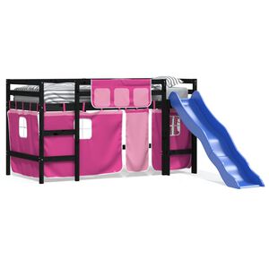 vidaXL Kinderhochbett mit Vorh&auml;ngen Rosa 80x200 cm Massivholz Kiefer