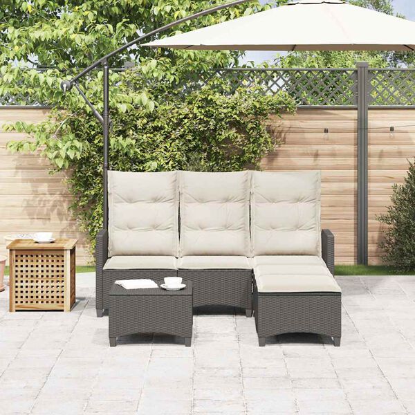 vidaXL 3tlg. Garten-Sofagarnitur mit Kissen L-Form Schwarz Poly Rattan