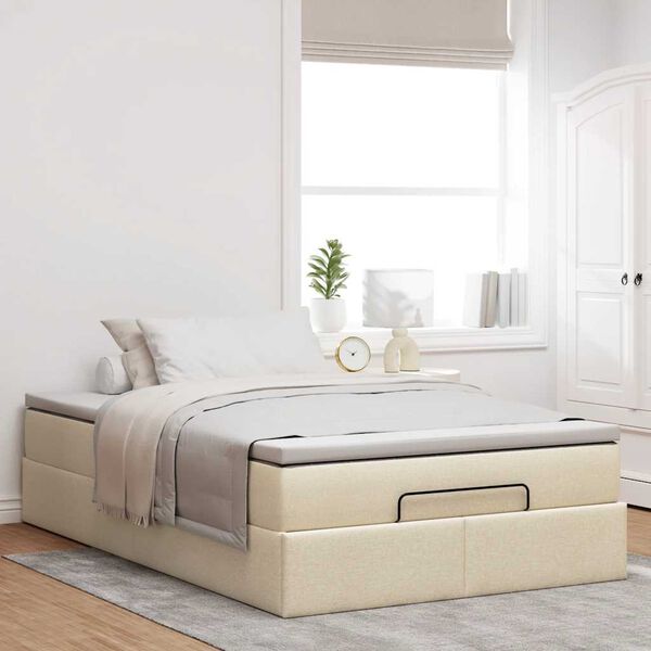 vidaXL Ottoman-Bett mit Matratze Creme 120x190 cm Stoff