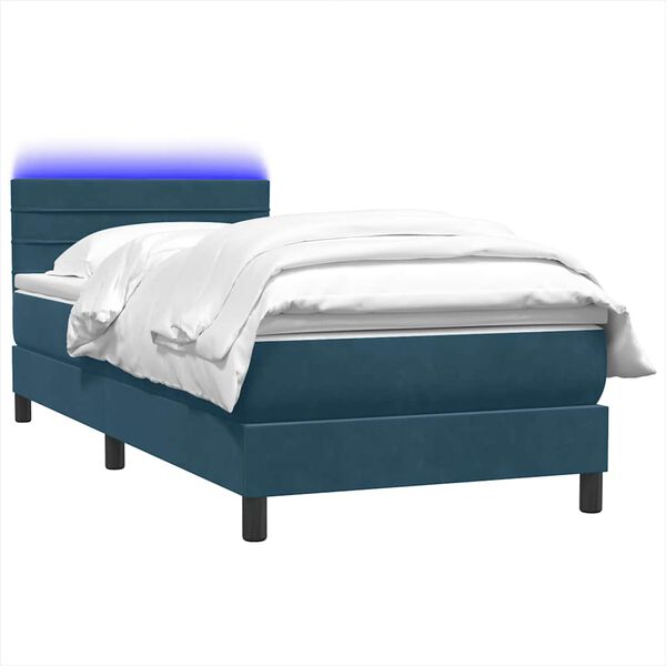 vidaXL Boxspringbett mit Matratze & LED Dunkelblau 80x210 cm Samt
