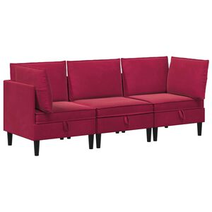 vidaXL Wohnzimmergarnitur mit Kissen mit Speicher 3 pcs Weinrot Samt