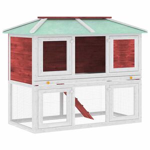 vidaXL Kleintier-/Kaninchenstall 2 Etagen Rot Holz