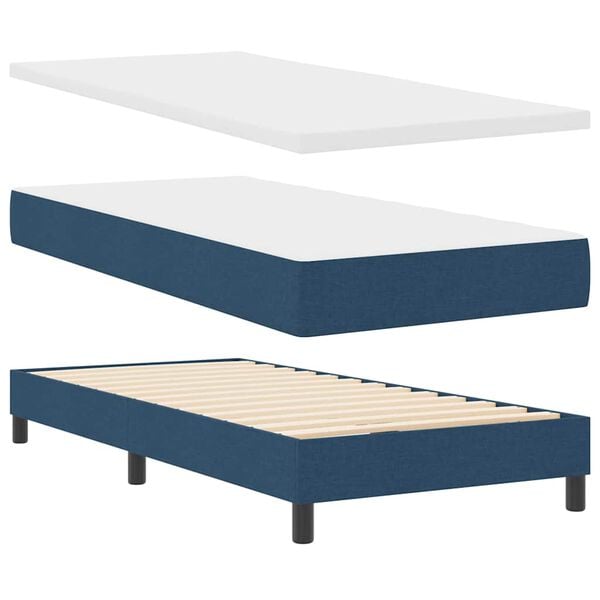 vidaXL Boxspringbett mit Matratze mit Kopfteil Blau 90 x 200 cm Stoff