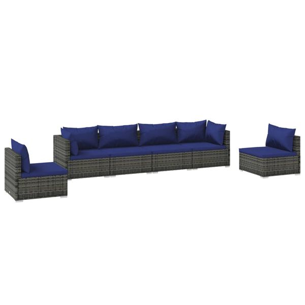 vidaXL 6-tlg. Garten-Lounge-Set mit Kissen Poly Rattan Grau