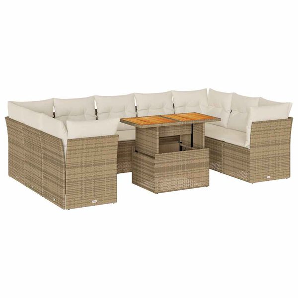 vidaXL 10-tlg. Garten-Sofagarnitur mit Kissen Beige Poly Rattan
